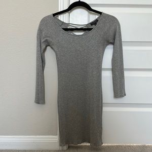 Gray ribbed long-sleeve bodycon dress